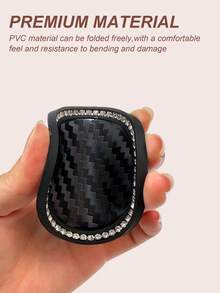 2Pcs Rhinestone-Encrusted Coasters – Car Cup Holder Liner With Crystal Trim,Carbon Fiber Pattern, Anti-Slip Universal Fit For Center Console, Durable PVC & Soft Silicone Insert - Carbon Fiber Textured Coasters - View 8