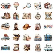 50张复古旅行涂鸦贴纸，可用于剪贴簿、日记、手机、吉他、滑板、电脑、水瓶、桌面装饰 - 彩色 - 查看 4