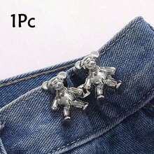 2pcs Gold Cartoon Bear Pants Buttons, Detachable Metal Waist Buttons Without Sewing