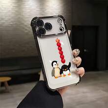 Cartoon-Style Penguin And Apple Stacked Phone Case, Drop-Proof And Protective Airbag, TPU Coated Frame, High-Transparency Material Showcasing Original Color. Compatible With  17, 16, 15, 14, 13, 12, 11 Plus, 17 Pro, 17 Pro Max, 17 Air, And Other  Series, As Well As  Pixel 8A And Pixel 10 Pro Series. A Great Gift For Friends, Loved Ones, Or Yourself. - Purple - View 6