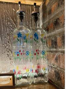 1pc/2pcs Household Kitchen Embossed Glass Oil Bottle, Home Oil Pot, Kitchen Soy Sauce Vinegar Seasoning Bottle, 2025 New Style, Non-Stick Oil Stains, Baroque Style