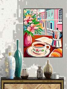 下午茶主题钻石画套装，成人5D钻石画套装，宝石点钻画，圆形全钻，适合初学者，女性DIY，家居厨房墙面装饰 - 彩色 - 查看 4