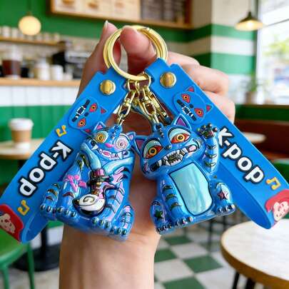 1pc New Electroplated Keychain, KPOP Demon Slayer Girl Group Keychain, Cartoon Doll Bag Charm Keyring, Small Gift