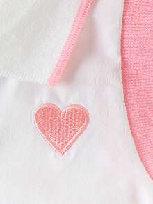 2pcs Girls' School Sports Heart Embroidery Sleeveless Polo Collar Top And Pleated Skirt Set, Summer - Pink - View 6