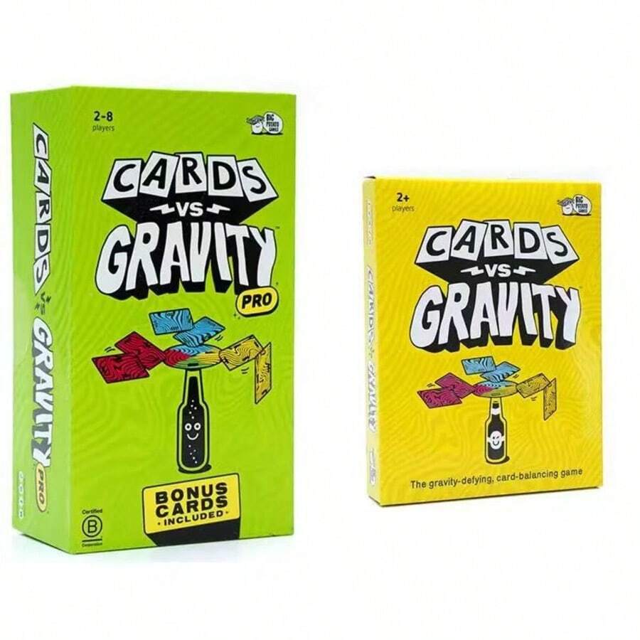 1pc English Gravity-Defying Card Game "Cards Vs Gravity" Green Box, Puzzle Game For Family Gathering, Tabletop Game, Gift, Holiday Present - Multicolor - View 1