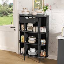 47.27" Fluted Storage Cabinet,  Narrow Sideboard Buffet, Console Cabinet With Sliding Doors - Black - View 6