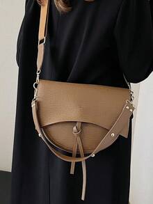 Túi đeo chéo nữ bằng da mềm màu trơn mới, kiểu dáng thời trang thường ngày, dây đeo có thể điều chỉnh, chất liệu PU nhẹ. - Màu Khaki - Xem 5