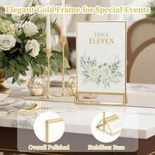6pcs 5x7 Inch (12.7 X 17.8 Cm) Clear Acrylic Sign Holders, Double-Sided Gold Display Frames, Vertical Photo Stands For Table Numbers, Menus, Flyers, Weddings And Office - T-gold - View 8