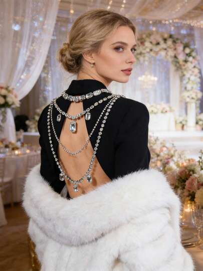 1件奢华几何水晶项链，多层身体链，适合搭配礼服、派对、婚纱配饰