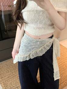 Khăn choàng eo bằng lưới jacquard họa tiết ren, váy lót, khăn tam giác, chân váy - Màu be - Xem 3