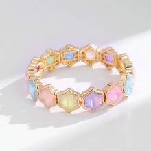 1pc Fashion Mocha Color Ice Flower Bracelet, Candy Color Glass Crystal Alloy Elastic Bangle, Holiday & Thanksgiving Gift - Ice Flower Bracelet - View 16