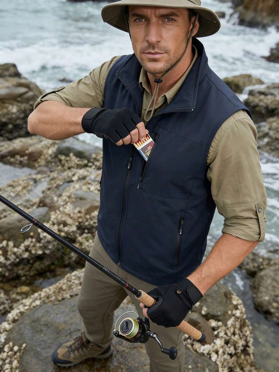 Men's Outdoor Vest, Summer Sleeveless Breathable Multi-Pocket Jacket, Fishing Utility Waistcoat With Mesh Lining - Navy Blue - View 1