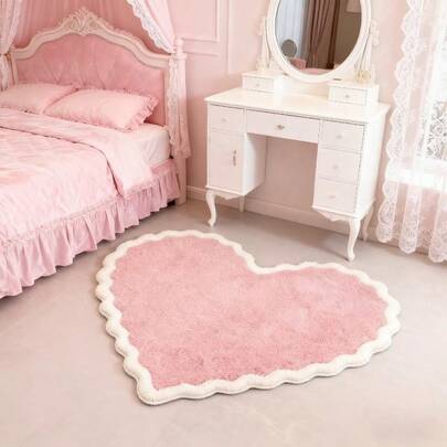 1pc Pink Heart Shaped Area Rug, Living Room Decor, Bedroom Decor, Home Casual Carpet, Decorative Rug, Small Rug, Carpet, Home Decor, Living Room Carpet, Living Room Small Rug, Bedroom Rug, Living Room Home Decor, Outdoor Rug, Plush Rug, Fuzzy Rug, Autumn/Winter Rug, Thick/Fluffy, Washable Carpet