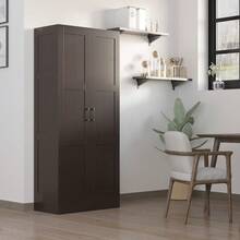 Storage Cabinet W/ Storage Shelves, Pantry Cupboard Cabinet - Coffee - View 2