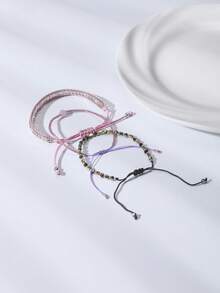 3 件/套度假风格可爱粉色串珠手工弹性手链女士