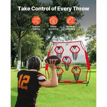 6 X 6 Ft Football Trainer Throwing Net, Training Throwing Target Practice Net With 5 Target Pockets, Knotless Net Includes Straps And Portable Carry Case, Improve QB Throwing Accuracy, Red - 6*6 Ft 5-hole Red - View 2