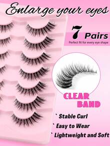 [Fast Shipping] Mkhlina 7 Pairs Cat Eye Lashes, Clear Band Soft Eyelashes, Easy To Wear, Daily Use - Cat Eye Lashes - View 7