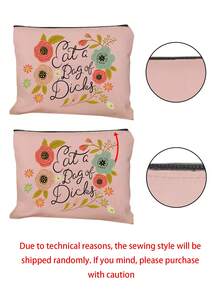 1个便携式化妆包，饰有花叶和趣味文字图案，大容量化妆包，化妆袋，简约拉链化妆收纳包，节日化妆品收纳包，派对用品整理包，文具用品包，多功能洗漱包，男女通用旅行化妆收纳包，节日化妆品及派对用品收纳包，大容量，适合女性收纳化妆品，旅行必备