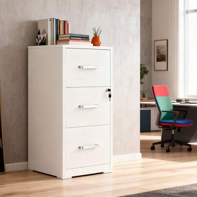 Archivero MDF 3 Gavetas Con Llave Económico | Oficina Hogar | Mueble Organizador Documentos |  Resistente Práctico