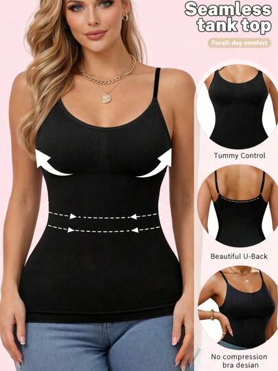 1pc Seamless Camisole Tank Top, Cinched Waist, Sports Casual Yoga Versatile Solid Color, Uplift Bust Shape For Good Figure, Suitable For Spring, Summer, Autumn, Winter
