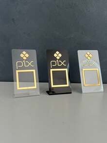 Placa Pix Pagamento Qr code de Mesa Balção - Acrílico - Cristal com Prata - Visão 3