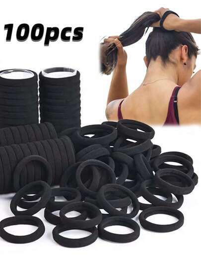 100 piezas de gomas de pelo negras, de moda y minimalistas, con alta elasticidad y grosor, aptas para uso diario y como regalo