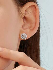 925纯银镶嵌立方氧化锆耳钉，小巧可爱，经典设计，优雅日常佩戴，生日礼物 - 銀色 - 查看 2