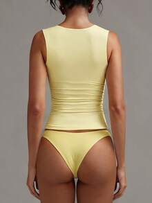 XLLAIS Moderiktigt Vitt Linne med Krage, Avslappnad Semesteranpassad, Lämplig För Alla Säsonger - Gul - Visa 6