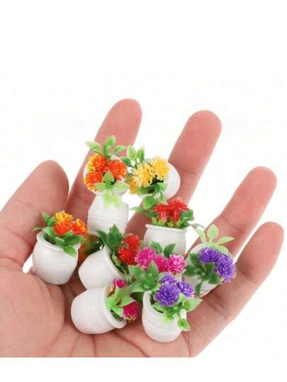 4pcs/Set 1/12 Scale Miniature Potted Plants, Assorted Realistic Floral Dollhouse Decor Accessories