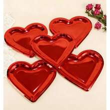 10.47 Inch (Approx. 26.6 Cm) Large Red Heart-Shaped Disposable Paper Plates, Suitable For Mother's Day, Wedding, Birthday Party, Valentine's Day - Red - View 1