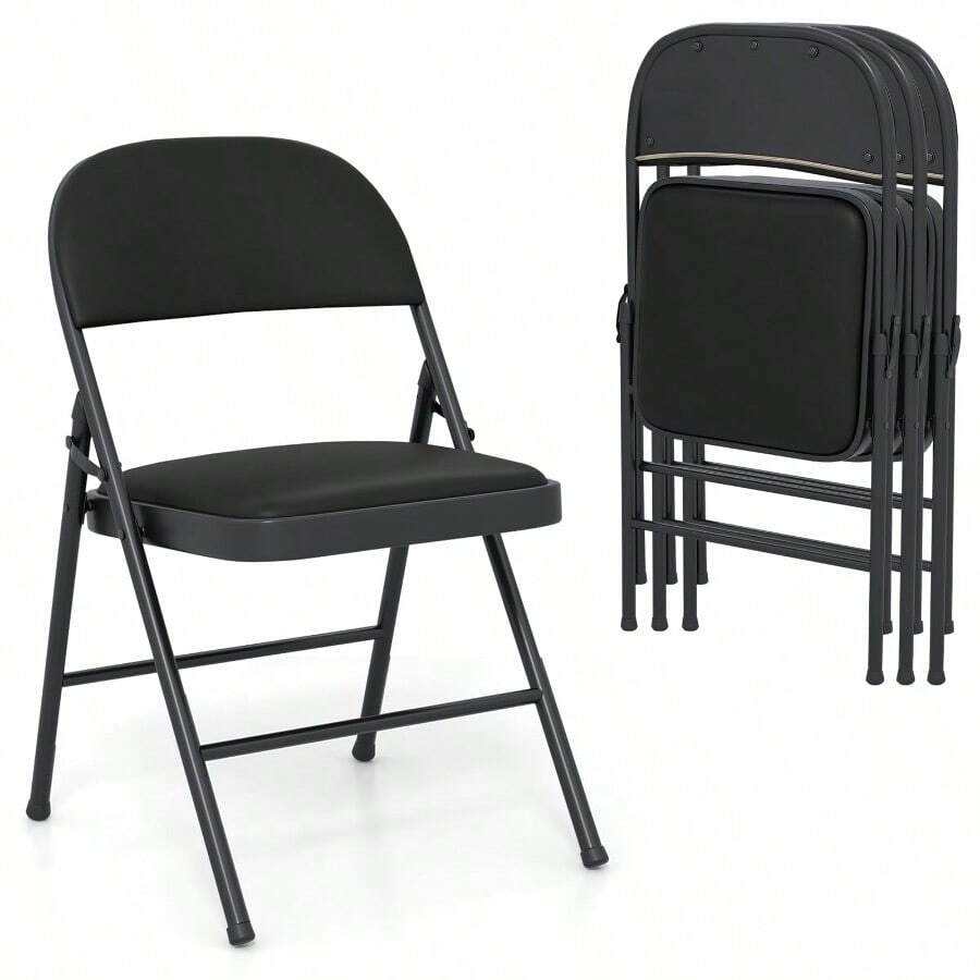 GOFLAME 4 Pack Folding Chairs Padded Party Chairs With Metal Frame-Black - Black - View 1