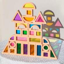 Wooden Acrylic Colorful Window Translucent Shape Recognition Sorting Building Blocks Toy, Children's Rainbow Light And Shadow Building Blocks, Creative Assembling, Parent-Child Interactive Game Toy, Logical Thinking Training Game Toy - Multicolor - View 12