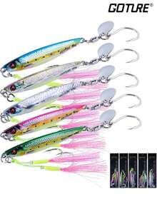 GOTURE 1PC Fishing Bait, 40g 60g Vertical Clamp Saltwater Freshwater, Clamp Fishing Bait With Auxiliary Hook And Triangular Hook, Wide Clamp Spoon Bait, Fast And Fast Falling Clamp For Tuna, Salmon, And Perch - Multicolor - View 1