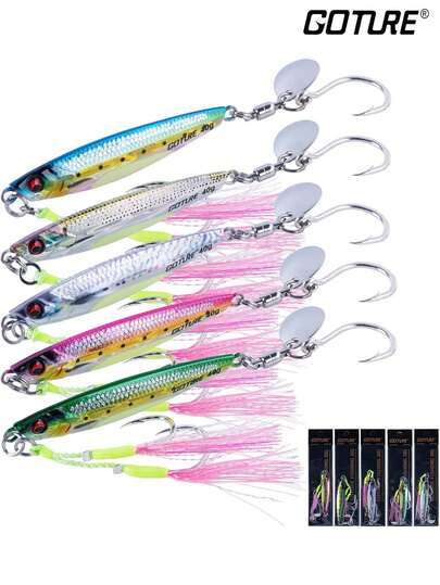 GOTURE 1PC Fishing Bait, 40g 60g Vertical Clamp Saltwater Freshwater, Clamp Fishing Bait With Auxiliary Hook And Triangular Hook, Wide Clamp Spoon Bait, Fast And Fast Falling Clamp For Tuna, Salmon, And Perch