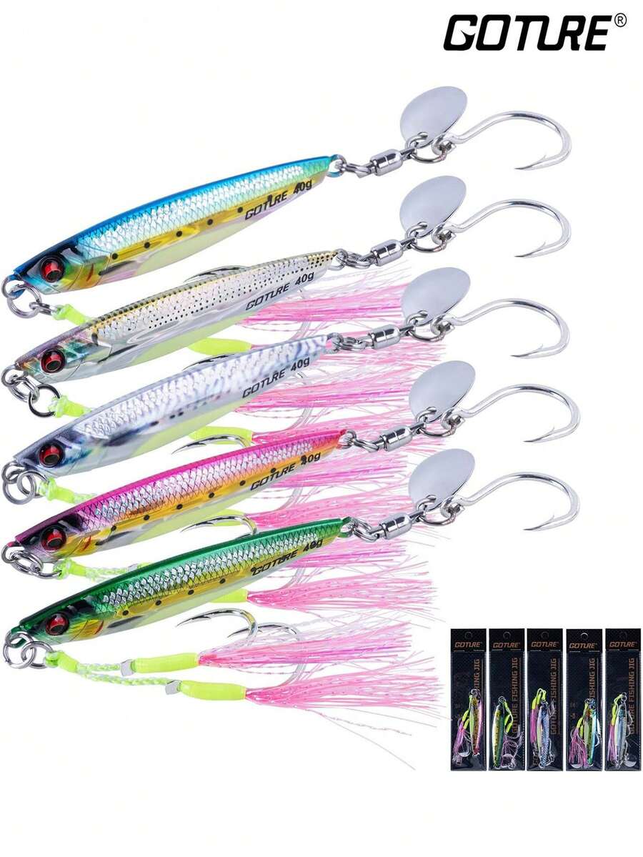 GOTURE 1PC Fishing Bait, 40g 60g Vertical Clamp Saltwater Freshwater, Clamp Fishing Bait With Auxiliary Hook And Triangular Hook, Wide Clamp Spoon Bait, Fast And Fast Falling Clamp For Tuna, Salmon, And Perch - Multicolor - View 1