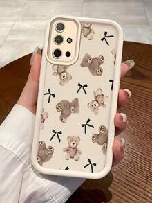 1pc Minimalist Creative Personalized High-End Cute Mobile Phone Case, Compatible With Samsung S25Ultra/S25Plus/S25/S25FE/S24Ultra/S24Plus/S24/S24FE/S23Ultra/S23FE/S23/S23+/S22Ultra/S22/S22+/S21Ultra/S21FE/S21/S21+/S20Ultra/S20FE/S20/S20+/A73/A72/A55/A54/A53/A52, Redmi Note 14 Pro+ 5G, P30, Honor X6b, OPPO A74, Realme C53, Realme Narzo N53, 2D Bow Cute Bear Eye Ladder Design - White - View 2