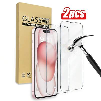 2 miếng kính cường lực bảo vệ màn hình độ cứng 9H, trong suốt, chống trầy xước, chống sốc, chống thấm nước, tương thích với iPhone11/12/13/14pro Max/15pro Max/16/16pro/16plus/16pro Max/16e/17/17 Air/17 Pro/17 Pro Max