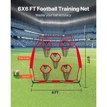 6 X 6 Ft Football Trainer Throwing Net, Training Throwing Target Practice Net With 5 Target Pockets, Knotless Net Includes Straps And Portable Carry Case, Improve QB Throwing Accuracy, Red - 6*6 Ft 5-hole Red - View 3