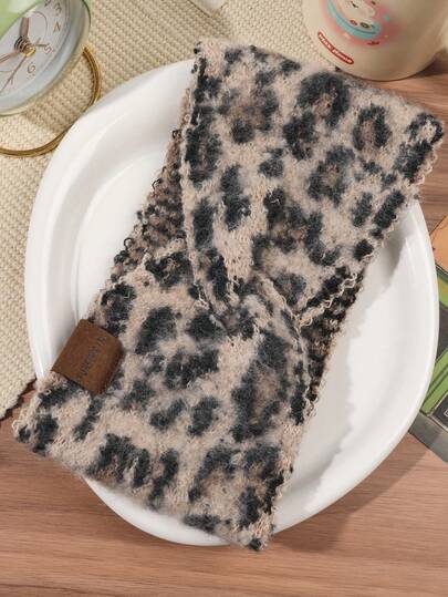 1pc Autumn/Winter Warm Knitted Leopard Print Twist Headband, Loose Fit Vintage Elegant Versatile Hair Accessory Workout Hair Band Running Hair Accessories Yoga Head Scarf Sport Sweatband