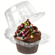 10个/50个/100个独立包装的纸杯蛋糕盒，50个透明塑料纸杯蛋糕盒，一次性单层纸杯蛋糕架（带圆形盖子），可堆叠婚礼煎饼架 - 無色 - 查看 7