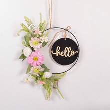 1 pieza Corona floral artificial, corona de aro floral de primavera/verano, corona circular de hierro con flores y hojas artificiales, decoración de bienvenida para pared, puerta, ventana, decoración del hogar, adorno colgante para boda - Multicolor - Ver 42