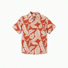 PatPat Family Matching Outfits Coral Leaf Print Halter Dress Or Short-Sleeve Shirt Set Summer  Vacation Collection - 紅色 - 查看 6
