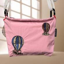 Large Capacity Foldable Nylon Tote Bag With Hot Air Balloon Embroidery, Shoulder Handbag - Pink - View 2