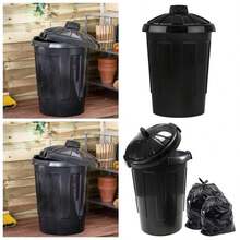 2x Large 80 Litre Capacity Heavy Duty Shatterproof Refuse Bin With Lid - Black - View 1