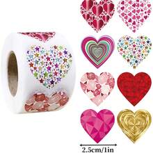500pcs/Roll Heart-Shaped Self-Adhesive Stickers Suitable For Valentine's Day Sealing Red Luminous Gift Decoration - 彩色 - 查看 3