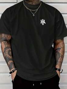 Men's T-Shirt With Minimalist 2H Print, Short-Sleeved Cotton T-Shirt With Round Neck, 2H Lettering. - Black - View 1