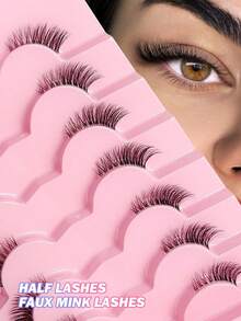 7 Pairs Transparent Band Soft Natural Cat Eye Effect False Eyelashes, Makeup Tools, Lengthening, Fluffy Faux Mink Lashes, Strip Lashes, Eyelashes, False Eyelashes