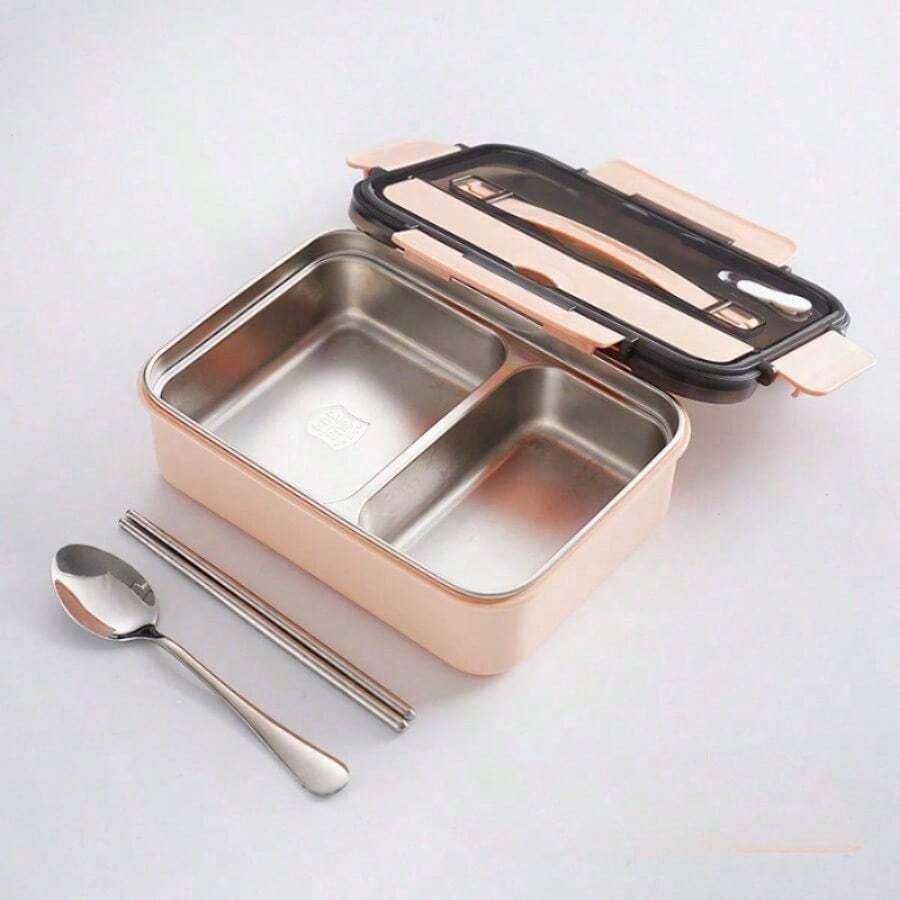 Stainless Steel Insulated Lunch Box - 304 Stainless Steel, Microwave , Portable Student Compartment Container With Handle For School, Picnic, And Travel, School Bento Box | Slim Metallic Surface | Durable Insulated Food Container - Hồng - Xem 1