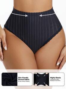 Women's Lace Thong Shapewear, High Waist Tummy Control Panty Briefs - Black - View 3