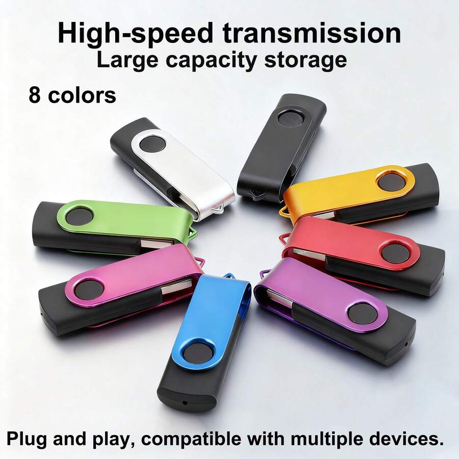 128GB/64GB/32GB/16GB/8GB/4GB/2GB/1GB High-Speed Metal Rotating USB Flash Drive, 8 Color Options, Compatible With Smartphones, Computers, Car Accessories, And Gaming Devices, Secure And Portable File Storage - Black - View 1